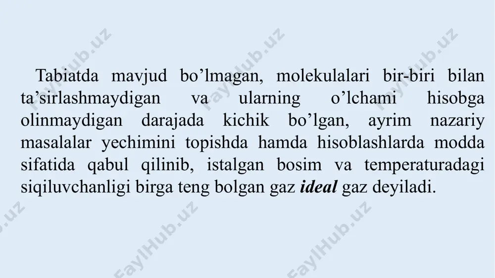 xususiyatlarini farqlay olishni oʻrgatadi 2. gazlar aralashmasi tarkibining berilishi usuliga koʻra ularning asosiy parametrlarini aniqlashga doir zaruriy ma’lumotlar oladi. 3. issiqlik sigʻimining fizik ma'nosi va issiqlik miqdorini aniqlashdagi ahamiyati boʻyicha ma'lumot oladi. gazlar aralashmasining issiqlik sigʻimini toʻgʻri aniqlash va farqlash lozim boʻladi. 4. issiqlik sigʻimi turlari, ya'ni gaz tarkibiga koʻra hamda prosess turiga koʻra nimalardan iborat ekanligini tahlil qilish koʻnikmasiga ega boʻladi. 1. «issiqlik texnikasi» fanining predmeti va bilish usullari, rivojlanish tarixi boshqa fanlar bilan aloqasi toʻgʻrisida bilimlarni toʻliq tasavvurini shakllantirish, termodinamika asoslari, suyuiqliklarning fizik xossalari, suv manbalari hamda iste’molchilarga etkazib berish texnologiyasini oʻrgatishdan iborat quyidagi muammolarni qoʻyadi: a) issiqlik texnikasini fan sifatida shakllanish tarixi; b) termodinamika asoslari toʻgʻrisida chuqur bilimga ega boʻlishi; 15 2- ma’ruza mashg’uloti boʻyicha bilimlarni mustahkamlash uchun vazifa (ha, yoʻq texnikasi). 1. gazlar aralashmasi tarkibidagi gazlar oʻzaro kimyoviy reaksiyaga kirishadimi? 2. gazlar aralashmasi bosimi dalton qonuniga koʻra topilishi mumkinmi? 3. molyar ulush tushunchasi mavjudmi? 4. massaviy …