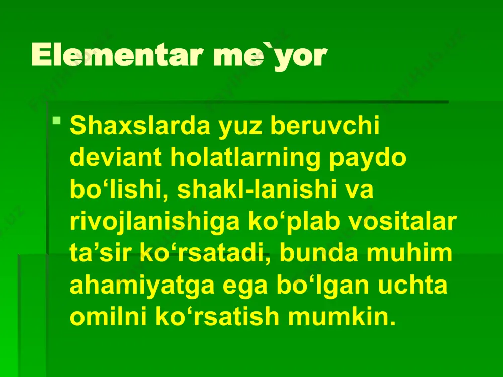 a holat hech qanday qaror qabul qilishni talab qilmaydi; muammo bor, biroq qiyinroq yoki osonroq bo‘lsa-da, uning yechimi ham ijtimoiy me’yorlarda ko‘rsatilgan holat; mavjud muammoni subyekt ijtimoiy me’yorlar doirasida hal qila olmaydigan holat; muammoni hech qanaqasiga hal qilib bo‘lmaydigan holat. ushbu turlicha holatlar keng ko‘lamda biridan ikkinchisiga o‘tib tu-radi. muammoli vaziyatning mazmuni subyektning individual maqsad-lari bilan jamiyat manfaatlari orasidagi maqsadlar va unga erishish-ning mumkin bo‘lgan vositalari orasidagi, faoliyatning kutilayotgan oqibatlari va uning qo‘shimcha natijasi (ijobiy yoki salbiy) orasidagi, shuningdek ijtimoiy me’yor talablari va shaxs xususiyatlari orasidagi ziddiyatlarning (ko‘pincha o‘ylab chiqarilgan) paydo bo‘lishidan ibo-ratdir. jamiyat a’zolari shaxsiy nuqtayi nazarlarining shakllanishida, ular-ning deviant xulq-atvorga nisbatan ijtimoiy faol munosabatlarining tar-kib topishiga tarbiyaviy jarayonlar uchun bevosita mutasaddi shaxslar, tashkilotlar rahbarlariiing o‘rni va roli kattadir. ba’zi odamlarga ortiq-cha imtiyozlarning berilishi juda xavflidir. shu boisdan, har qanday holatlarda ham mansabdor shaxslar, turli jamoat tashkilotlari va meh-nat jamoalarining rahbarlari, pedagog va tarbiyachilar, qonunni himo-ya qiluvchi tashkilotlar vakillarining …