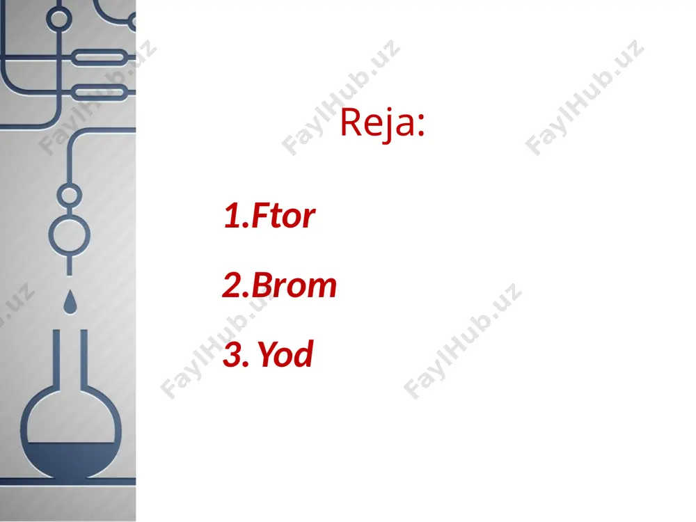 di. ftor yuqori haroratga chidamli surkov vositalari, kimyoviy reagentlarga chidamli plastmassalar (teflon), sovituvchi suyuqliklar (freon, xladon) olishda ishlatiladi. freon teflon bromdan turli dorivor vositalar, ba’zi bo‘yoqlar, kumush bromid ishlab chiqarish uchun foydalaniladi. bromning yetishmasligi insonlarda turli asab kasalliklarini keltirib chiqaradi. image2.jpeg image3.jpeg image4.jpeg image5.jpeg image6.jpeg image7.jpeg image8.jpeg image9.jpeg image10.jpeg image11.jpeg image12.jpeg image13.jpeg image14.jpeg image15.jpeg image16.jpeg image17.jpeg image18.png image19.jpeg image20.jpeg image21.jpeg image22.jpeg image23.jpeg image24.jpeg image25.jpeg image26.png image27.jpeg image28.jpeg image29.jpeg image30.jpeg image31.jpeg image32.jpeg image33.jpeg image34.jpeg image35.jpeg image36.jpeg image37.jpeg image38.jpeg image1.jpeg /docprops/thumbnail.jpeg