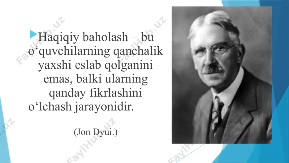h va tashkil etish to‘g‘risida”gi 2022-yil 11-oktabrdagi 313-sonli buyrug‘i ma’vzuga doir adabiyotlar tahlili “maktab ta’lim sifatini baholash bo’yicha mukammal mezonlab ishlab chiqish ” – муроджон убайдуллаевич ахмедов “umumiy o‘rta ta’lim tizimida o‘qitish sifati monitoringini modellashtirish” – m.m.vaxobov “o‘quvchilar bilimini baholashga zamoaviy yondashuvlar” – dilnoza oxunova ushbu maqolada o`quvchilar bilimini baholashga zamonaviy yondashuvlarning mazmuni va mohiyati. formativ baholash reflektiv yondashuv elektron baholash tizimlari portfolio baholash maqsadi ta’lim tizimida baholash orqali ta’lim jarayonini yanada samarali tashkil qilish, sifatni oshirish, kamchiliklarni bartaraf etish va o‘quvchilarning muvaffaqiyatini muntazam ravishda ta’minlashdan iboratdir. mavzuning maqsadi: 6 maktab natijalarini baholashning maqsad va vazifalarini aniqlash, bu jarayonning nima uchun o'tkazilayotgani va qanday natijalarga erishish lozimligini belgilash. baholash natijalari asosida chora tadbirlarni amalga oshirish va samaradorligini kuzatish baholash va tahlil natijalarini ochiq muhokama qilish va umumiy xulosaga kelish maktab natijalarni baholash tizimi va usullarini doimiy ravishda takomillashtirish. vazifalar: 7 ta’lim sifati va o‘quvchilar natijalari bo‘yicha muntazam tekshiruvlar o‘tkaziladi. har …