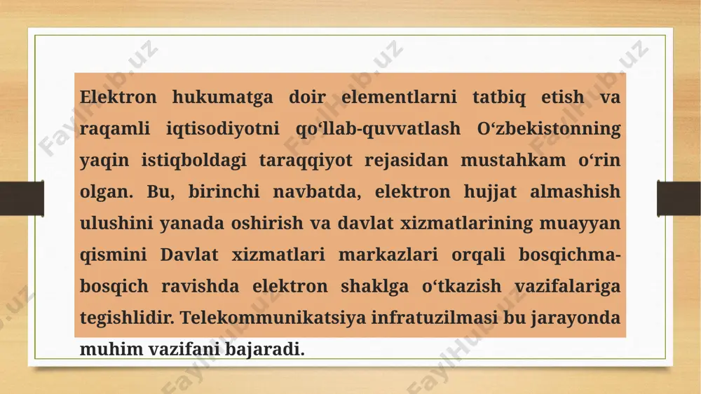 hilarining 10 foizga ko‘payishi yillik yaim ko‘lamini 0,4 foizdan 1,4 foizgacha oshirishi mumkin ekan. shuningdek, raqamli iqtisodiyotning mamlakat yaimdagi ulushi har yili taxminan 20 foizga o‘sishi (rivojlangan mamlakatlarda bu ko‘rsatkich 7 foiz atrofida) uning ahamiyati belgilaydigan ko‘rsatkich sifatida qaraladi. 2010 yilda boston consulting group kompaniyasi raqamlashtirish ko‘lamini 20ta mamlakatdan iborat guruh uchun 2,3 trillion dollarga (4,1 foiz yaim) baholagan. agar bu tendensiya saqlanib qolsa, 10-15 yildan keyin bunday iqtisodiyotning jahon yaimidagi ulushi 30-40 foizga yaqinlashadi. rivojlanayotgan iqtisodiyotlarda it sohasida taxminan 1 foiz aholi mehnat qiladi, ushbu sektor ish o‘rinlarini boshqalarga solishtirganda nisbatan qamroq yaratadi. biroq it yo‘nalishining yuksalishi yangi texnologiyalarni o‘zlashtirayotgan boshqa sohalarda ish o‘rinlarining yaratilishiga turtki beradi (it sohasida yaratilgan har 1ta yangi ish o‘rni uchun yondosh sohalarda 4,9ta ish o‘rni to‘g‘ri keladi). hozirgi davrimiz dunyoning yetakchi mamlakatlari “toʻrtinchi sanoat inqilobi”, “aqlli iqtisodiyot” “innovatsion iqtisodiyot”ga oʻtayotgani bilan xarakterlanadi. pandemiya raqamlashtirish jarayonini yanada tezlashtirdi. axborot texnologiyalari iqtisodiy oʻsishning tom maʼnodagi …