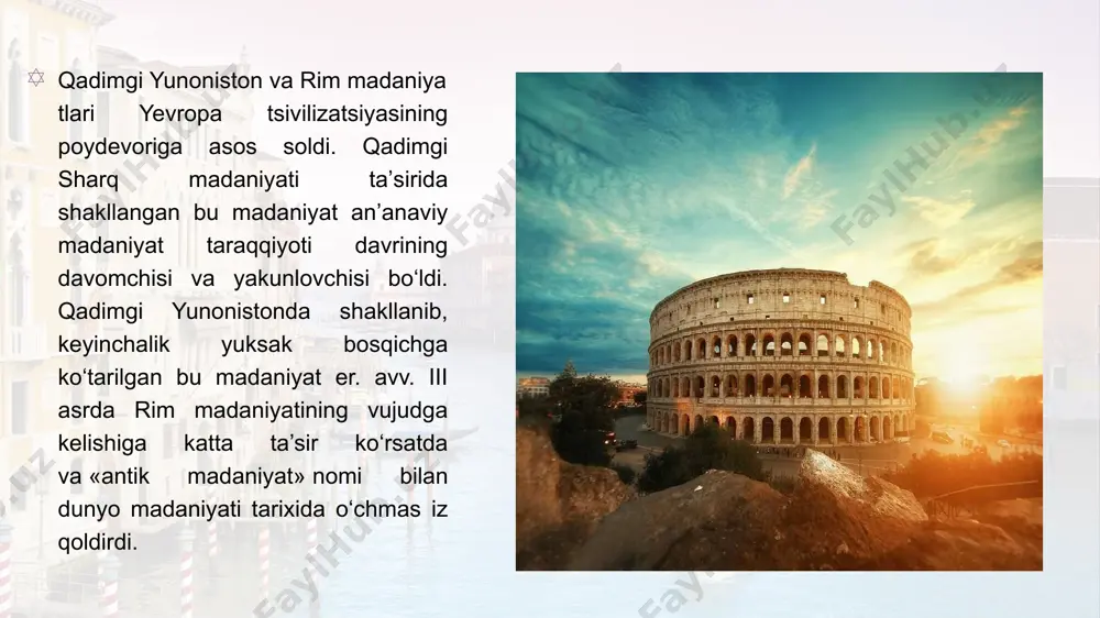 matnlar birinchi marta ingliz olimi a.evans tomonidan 1909 yili e’lon qilingan. chiziqli yozuvni o‘qishga ingliz olimlari m.ventris va j.chedvik 1953 yilda muvoffaq bo‘lgan. chiziqli yozuvnig a turi hali o‘qilmagan va uning hind-yevropa tillariga aloqadorligi isbotlanmagan lorem ellada hozirgi zamon davlatlarining boshqaruv shakli — respublika va demokratiyaning vataniga aylandi. uning namunaviy shakli perikl (443-429 yy.) davrida gullab-yashnadi. yunonistonda jismoniy va aqliy mehnat ikkiga ajraladi. jismoniy mehnat bu qullarga, aqliy mehnat qilish esa ozod kishilarga taalluqli edi. yunonlar davlat va shaxsiy mulk, jamoa va shaxsiy manfaatlarni o‘zaro juda mohirona bog‘lay olganlar. masalan, quldorlik davlat tizimini idor etish vositasi. etiboringiz rahmat!! uchun @yourname image1.jpeg image3.jpeg image4.jpeg image5.png image6.png image7.png image8.jpeg image9.png image12.png image10.jpeg image11.png image13.jpeg image2.jpeg
