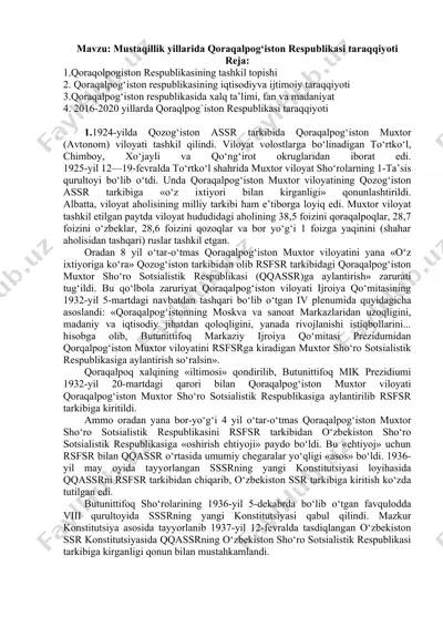 qoraqalpog‘iston respublikasining taraqqiyoti — DOCX