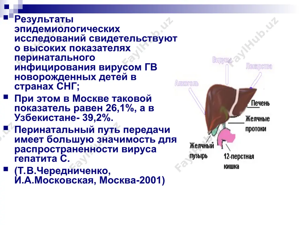 чайших (безжелтушных), легких и среднетяжелых формах; тяжелых и злокачественных форм гс практически не бывает. однако, в литературе есть описание случая гс в фульминантной форме у младенца 3-х месяцев жизни (раwelek t.e. fl.,1999). остро начавшийся гс, в отличие от гв, в 60-80% случаев переходит в хронический гепатит гс при анте и перинатальном инфицировании в 70% развивается как первично- хронический процесс, который без этиотропного лечения в последующие годы характеризуется клинико- биохимической активностью и непрекращающейся репликацией возбудителя. в связи с указанными особенностями, хгс, начавшийся на первом году жизни ребенка, имеет более неблагоприятный прогноз, чем при хгв. классификация хронического гепатита с учетом рекомендаций международной группы экспертов серологические маркеры степень активности* степень фиброзирования** хгв нbsag, дн hbv минимальная нет фиброза хгд нbsag, анти- hdv,ph hdv низкая слабовыраженный фиброз хгс анти-hсv,ph hсv умеренная умеренный фиброз хгg анти- hgv, рн hgv выраженная выраженный фиброз классификация хронического гепатита с учетом рекомендаций международной группы экспертов (продолжение) аутоиммунный: типi тип …