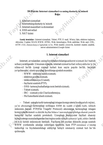 internet xizmatlari va uning dasturiy ta’minoti — PDF