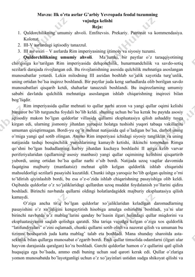 quldorchilikning umumiy ahvoli — DOCX