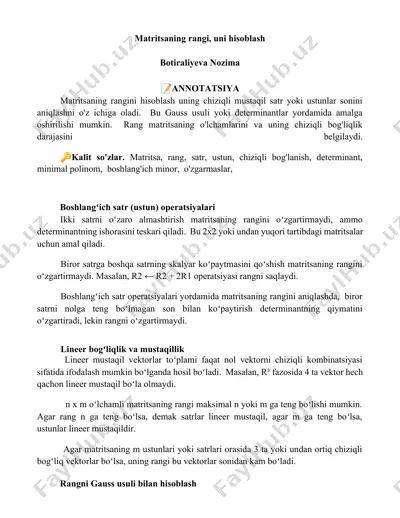 matritsaning rangi, uni hisoblash — DOCX