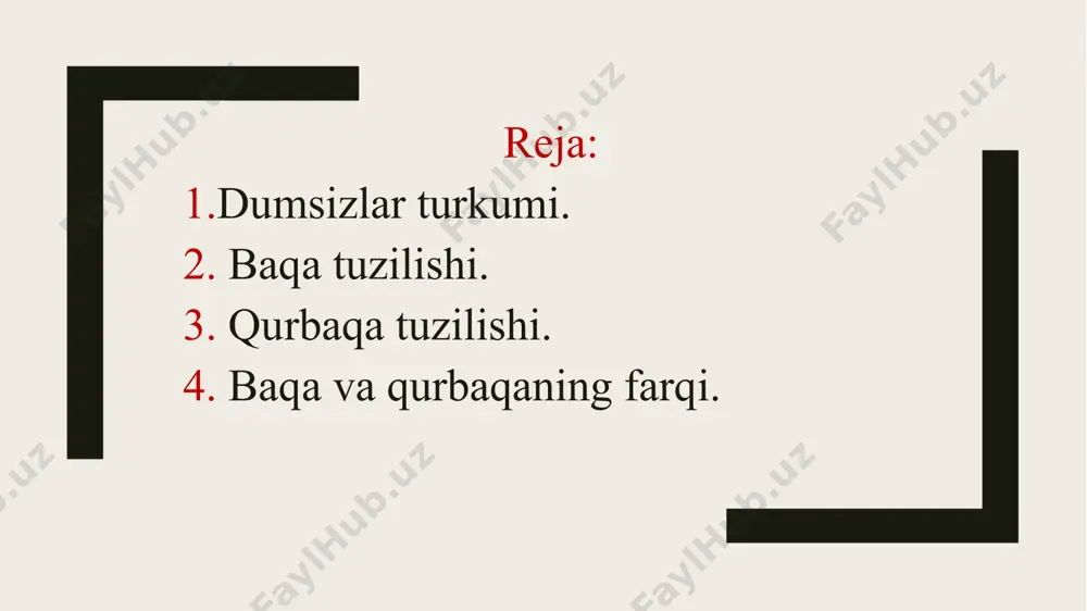rning asosiysi asl baqalar (rana) urugʻi 200 turni, shu jumladan uz. 32 sm, ogʻirligi 3,5 kg keladigan goliaf baqasini (r. goliaph) va hoʻkiz-baqani oʻz ichiga oladi. asl baqalarning orqa oyoqlaridagi barmoqlari orasida pardasi, tilining orqa erkin uchida ayrisi boʻladi. oʻlja ushlayotgan baqalar tilining orqa tomonini otadi. asl baqalar, yashil (oʻt) baqa (r. temporaria), hovuz baqasi (r. esculenta, yaʼni r. lessonae), oʻtkir tumshuq baqa (r. arvalis, yaʼni r. terrestris) yevropaning sharqiy qismida uchraydi. oʻrta osiyo, jumladan oʻzbekistonda asl baqalarning faqat bir turi — koʻl baqasi (r. ridibunda) tarqalgan. bu tur kavkaz, qozogʻiston va yevropa mamlakatlarida ham uchraydi. koʻl baqasining suvda yashaydigan shakli yashil, quruqlikda yashaydigan shakllari esa qoʻngʻir tusda boʻladi. baqalarning bir qancha turlari (oʻtkir tumshuq baqa, yashil baqa), suv havzalari yaqinidagi nam joylarda yashab, faqat koʻpayish davrida suvga tushadi, boshqalari (mas, koʻl baqasi) asosan suvda yashaydi va oʻrmon hamda dasht mintaqalaridagi suv havzalarida tarqalgan. baqalar odatda juda harakatchan bulib, faol …