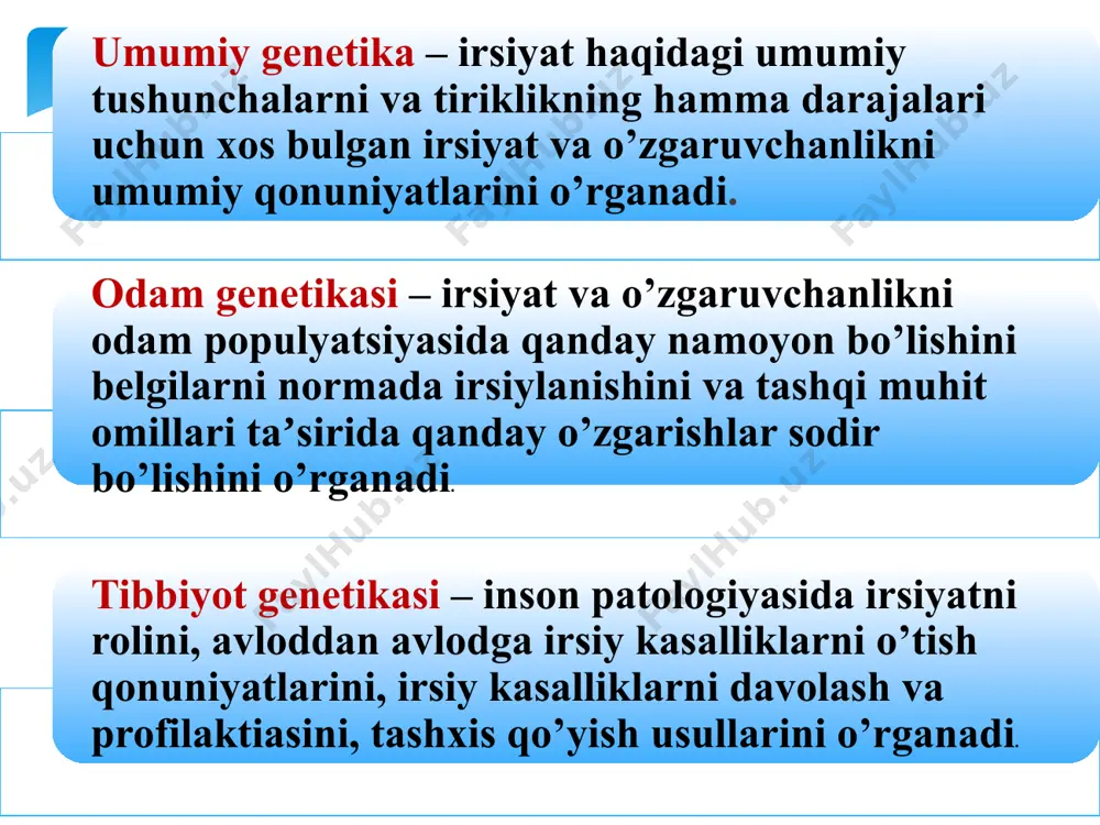 a; 1908 yilda ingliz matematigi xardi va nemis vrachi vaynberg panmiktiv populyasiyalarda genotipning, dominant va resessiv genlarning taqsimlanishini ko’rsatuvchi formulani tavsiya qildilar. p + q =1; p + 2pq + q =1 p – a dominant allelar. q – a resessiv allellar. populyatsion – statistik usul quyidagi tartibda amalga oshiriladi: 1. populyatsiyaning bir qismida tanlab kuzatuv oʼtqazish; 2.oilaviy shifoxona, tugʼruqxona va kasalxonalar arxivini oʼrganish; 4.аholi oʼrtasi anketa soʼrovi oʼtqazilib, maʼlumotlar toʼplash; 3. toʼplangan maʼlumotlarni statistik tahlil qilish; step 1 step 2 step 3 step 4 e’tiboringiz uchun rahmat image2.png image3.png image4.png image5.png image6.png image7.png image8.png image9.png image10.png image11.png image12.png image13.png image14.png image15.png image16.png image17.png image18.png image19.png image20.png image21.png image22.png image23.png image24.jpeg /docprops/thumbnail.jpeg