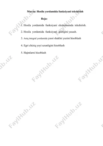 hosila yordamida funksiyani tekshirish — DOCX