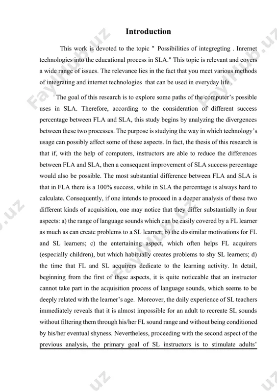 unication technologies play in relation to the different learning theories and instruction models. this course work, to a certain extent, served the fulfillment of tasks provided by a number of normative-legal acts such as the decree of the president of the republic of uzbekistan up-4947 "on the strategy of actions for further development of the republic of uzbekistan" dated february 7, 2017. decree of the president of the republic of uzbekistan pp-2909 of measures for further development of the system of higher education" of april 20, 2017, decree of the president of the republic of uzbekistan pp-3775 of “additional measures to improve the quality of education in higher educational institutions and their active participation in the extensive reforms carried out by the country" of february 5, 2018. decree of the president of the republic of uzbekistan up-5847 "on approval of the concept of higher education system of the republic of …
