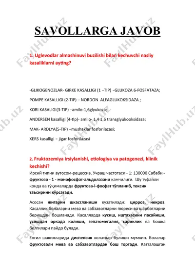 fruktozemiya kasalligi — DOC