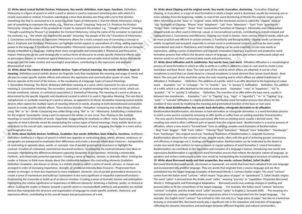 criptive and prescriptive approaches to style, i.e., describing how language is used vs. prescribing how it should be used.5. bridging the gap between technical linguistic analysis and the more intuitive understanding of style.basic characteristics:1. interdisciplinary nature, drawing on linguistics, literary criticism, rhetoric, and other fields.2. focus on the aesthetic, expressive, and communicative functions of language.3. attention to the micro-level linguistic features (lexical, syntactic, phonetic) that contribute to macro-level stylistic effects.4. consideration of the contextual, historical, and ideological factors that shape an author's stylistic choices.5. emphasis on the interpretive and subjective nature of style and its reception by readers/audiences.stylistics is a dynamic and ever-evolving field that continues to grapple with the complexities of language use and the nuances of style in various forms of discourse. 4. write about functional styles in english. key words: definition of functional style, main functions, linguistic features. functional styles refer to the distinct linguistic varieties and …