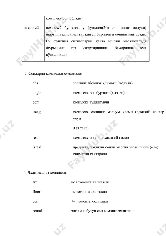 matlab даги асосий математик функциялар - Page 4