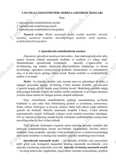 ekonometrik modellashtirish asoslari (2-ma'ruza) — DOCX
