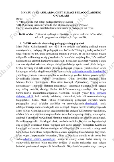 v-ix asrlarda chet eldagi pedagoglarning g‘oyalari — DOCX