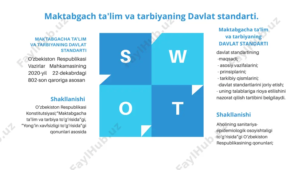 o‘quv-tarbiyaviy jarayonni haftasiga 15 soatdan kam bo‘lmagan oilaviy maktabgacha ta’lim tashkilotlarida tashkil etilishi mumkin. maktabgach ta'lim tashkilotlariida o'quv- faoliyat f.r.qodirova, sh.q.toshpo‘latova, n.m.qayumova, m.n.a’zamova va sh.a.sodiqova o‘z ilmiy izlanishlarida maktabgacha ta’lim nazariyasi va metodikasining ilmiy-nazariy asoslari o‘rganilgan. maktabgacha ta'lim tashkilotlari 3 yoshdan 7 yoshgacha bo‘lgan bolalarni tarbiyalashni, o‘qitishni, nazorat qilishni, parvarishlashni va sog‘lomlashtirishni ta’minlaydi. maktabgacha ta’lim - maktabgacha yoshdagi bolalarning qiziqishi, individual ruhiy holati va ehtiyojlarini hisobga olgan holda bolalarga ta’lim-tarbiya berishga yo‘naltirilgan jarayon hisoblanadi. sog‘lom, har tomonlama kamol topib shakllanishini ta’minlaydi, b unda o‘qishga intilish hissini uyg‘otadi, d uni muntazam ta’lim olishga tayyorlaydi o bola olti-yetti yoshga yеtguncha davlat va nmtt va oilalarda amalga oshiriladi. u bola bu davrda o‘z hayoti uchun kerakli bo‘lgan barcha ta’lim- tarbiyani olishi va u olgan ta’lim-tarbiyasi umr yo‘llarida hamroh bo‘lishi hammamizga ma’lum albatta. maktabgacha ta'lim bolaga nima beradi? foydalanilgan adabiyotlar ro‘yxati: 1. o‘zbekiston respublikasi vazirlar mahkamasining qarori ,,maktabgacha ta’lim-tarbiyaning davlat standartini tasdiqlash to‘g‘risida‘‘ 802-qaror …