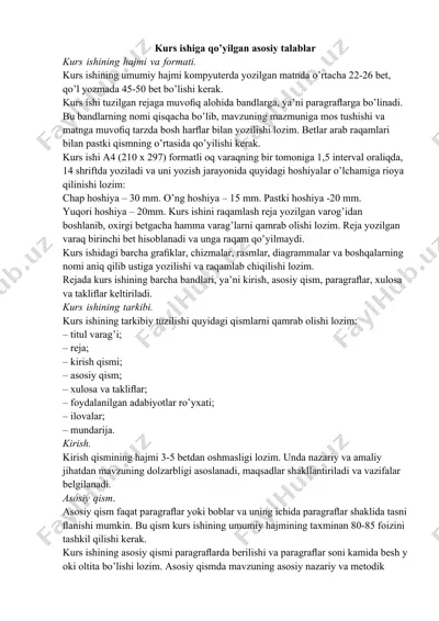 kurs ishiga qo’yilgan asosiy talablar — DOCX