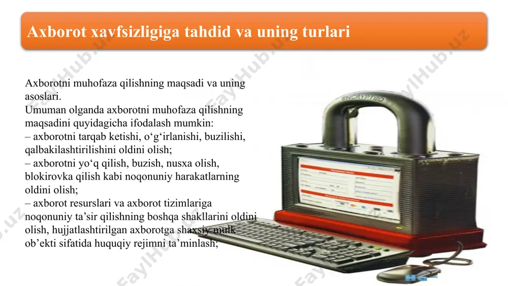 t tarmog'idagi operatsiyalarni keltirib chiqaradigan ko'plab xavf-xatarlar mavjud bo'lganligi sababli, bunday operatsiyalar keng qamrovli va keng ko'lamli qoidalar bilan himoyalangan bo'lishi kerak. amaldagi kiberxavfsizlik qoidalarining barchasi biznes operatsiyalarining turli jihatlarini qamrab oladi va ko'pincha biznes yuritadigan mintaqa yoki mamlakatga qarab farq qiladi. mamlakat jamiyati, infratuzilmasi va qadriyatlaridagi farqlar sababli, bitta yuqori darajadagi kiber xavfsizlik standarti xatarlarni kamaytirish uchun maqbul emas. aqsh standartlari operatsiyalar uchun asos yaratgan bo'lsa-da, yevropa ittifoqi evropa ittifoqi hududida faoliyat yuritadigan korxonalar uchun yanada moslashtirilgan qoidalarni yaratdi. kiberxavfsizlik onlayn biznes olib boradigan firmalar uchun, kiberxavfsizlik o'z ichiga ishonchli serverlar bilan doimiy ishlaydigan serverlarni himoya qilish kiradi. birgalikda xizmat ko'rsatuvchi provayderlar uchun, bu o'z navbatida ko'plab turli tashkilotlarga tegishli bo'lgan ko'plab virtual serverlarga ega bo'lgan ko'p sonli serverlarni o'z ichiga olgan ko'plab ma'lumot markazlarini himoya qilishni talab qilishi mumkin. kiberxavfsizlik hukumat uchun, kiberxavfsizlik qonunlar, siyosat, protseduralar va texnologiyalar mavjud. kiberxavfsizlikning maqsadi: maxfiylik ma'lumot oshkor etilmasligini yoki boshqa ruxsatsiz …