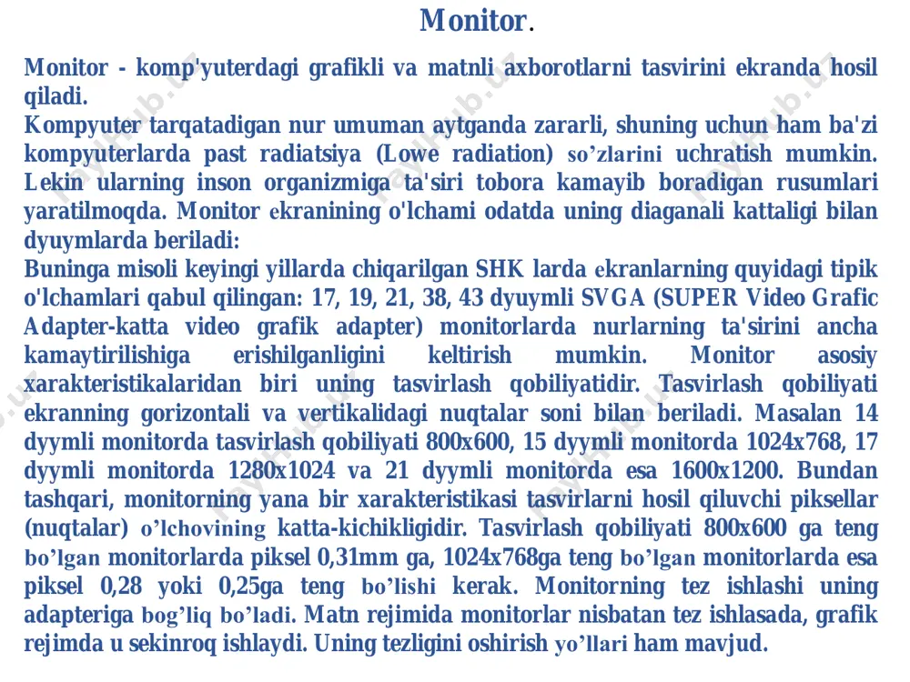 odatda chap klavisha yordamida asosiy amallar (ajratish, surish, bajarish va x.k.) bajariladi. o’ng klavisha kontekst meny deb ataluvchi amallarni bajarish uchun xizmat qiladi. kontekst menyning vazifasi joriy xolatda u yoki bu amalni tezroq bajarish bilan bog’liq. o’rta klavisha xozirda xususan, varaqlash (page down, page up amaliga o’xshamaqsadlari uchun qulay. k l a v i a t u r a 1 premexanik (insonlar oʼrtasidagi ilk muloqot) 2 mexanik (muloqo t o’rnatishda qurilmalard an foydalanish) 3 elektromexa nik (mikro- sxemalarning paydo boʼlishi) 4 elektron (hozirgi davr texnologiyala ri) klaviatura - komp'yuterga axborotlarni kirituvchi qurilmu tugmalar majmuasidan iborat bo'lib, ular 5 turga bo'linadi. klaviatura 101-105 klavishlardan iborat. o’z vazifalariga ko’ra klavishlar beshta guruxga bo’linadi: 1. harflar va sonlarni kiritadigan klavishlar. ular oddiy yozuv mashinkalarning klavishlariga o’xshaydi. 2. boshqaruvga oid klavishlar. 3. funksional yoki amal klavishlar. 4. kichik sonlar kiritadigan klavishlar. 5. maxsus belgilardan iborat klavishlar. eng katta gurux-birinchi guruh bo’lib, ular yordamida rus …