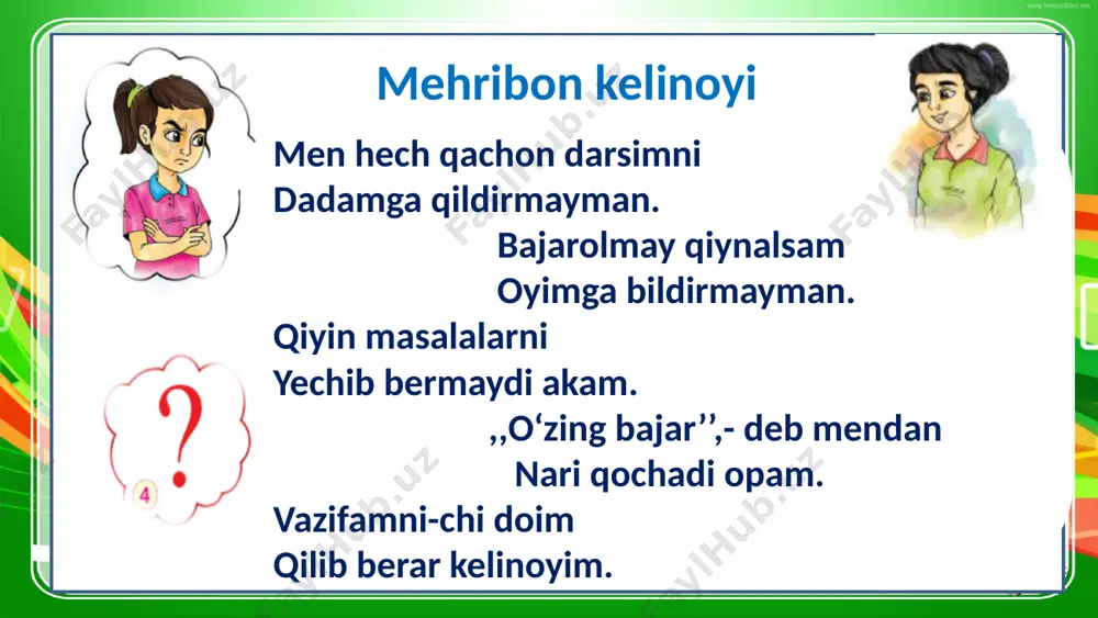 mening oilam 6-dars mustaqil topshiriqni tekshirish - Page 4