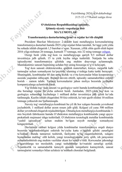 metallurgiya transformatsiyasi — DOCX
