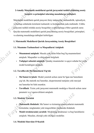 matematik modellarni qurish jarayoni — DOCX