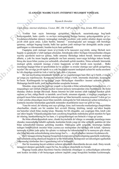 amaliy mashg'ulot: internet muloqot vositasi — DOCX