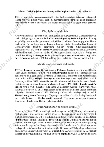 ikkinchi jahon urushining kelib chiqish sabablari va oqibatlari — DOCX