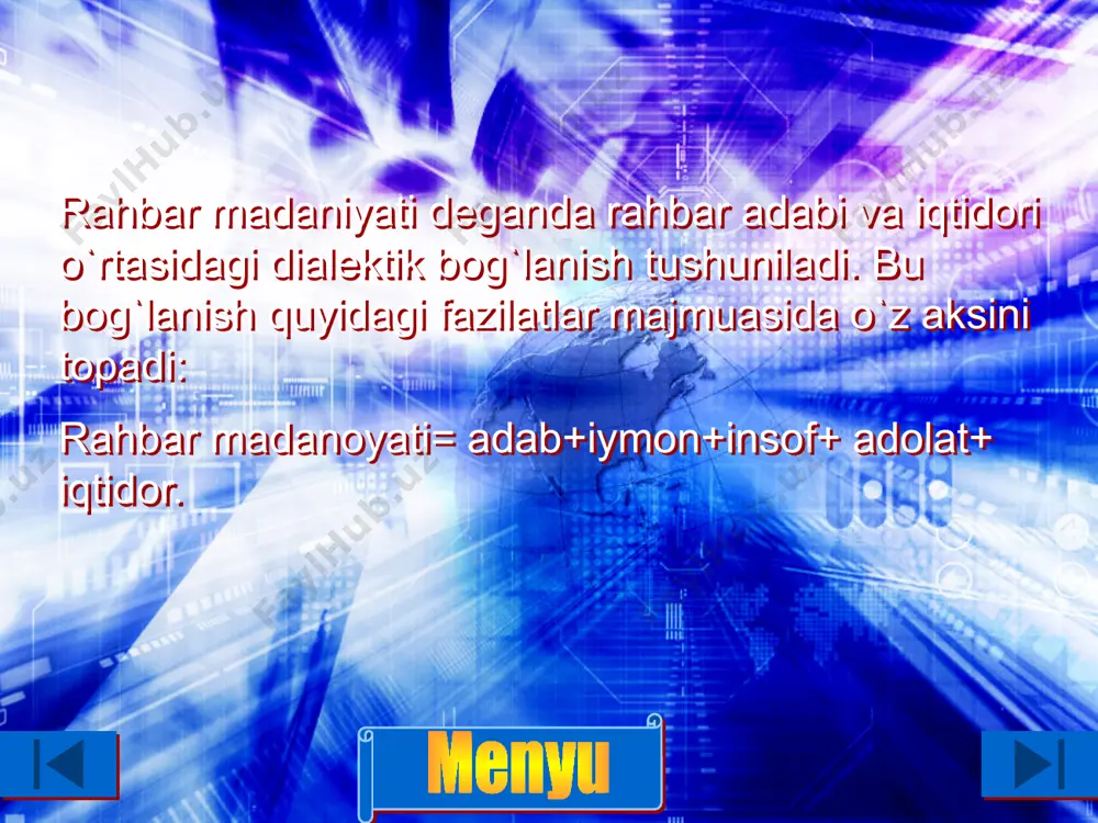 abi mavjudligini uqtirgan: aholi turli tabaqalarning o`zaro uyg`un bo`lishini ta`minlashdir el – ulusning haq-huquqlari teng ta`minlangan holda kishilarni xizmatga tayinlashda shaxsning salohiyati va imkoniyatlaridan kelib chiqish. barchaning teng farovonligini himoya qilish bilan biega bu farovonlikni yuzaga keltirishdagi xizmati va huquqiga qarab har bir inson o`z ulushini olishga imkon yaratishdan iborat. iqtidorli, deganda biror soha bo`yicha layoqatini ongli ravishda sezgan, o`zidagi qobiliyatni to`la namoyon qilish uchun qat`iyat ko`rsata oladigan kishilar tushuniladi. boshqaruv jarayonini tashki etish madaniyati bugun rahbardan talab qilinadigan narsa tashabbuskorlik, ilg`or mehnat madaniyati tajribasini joriy etishda fidoyilik, odamlar kayfiyatini bilish, ular tashvishi bilan yashash, yangi ish joylarini yaratish, xalqning ma`naviy va moddiy farovonligini ta`minlashdir. prezident kadrlar faoliyatiga baho berib, ularni 2 toifaga bo`ladi. eski tuzumni qo`msab yurgan kishilar eng xavflisi- iymonsiz, e`tiqodsiz kishilardir. boshqarishning maqsadlari maqsad- bu muddao, murod ya`ni u yoki bu niyatga erishmoq uchun ko`zda tutilgan mushtarak orzu. aynan, shu maqsad kishi faoliyatini, o`z orzularini ushalishiga yo`naltiradi. …