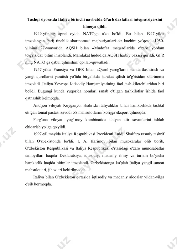 halok bo'ldi. halok bo'lganlarning 11,5 mln. ga yaqini askarlar edi. bundan tashqari, sssr milliy boyligining uchdan bir qismini yo'qotdi. sanoatning xalq iste'moli mahsulotlari ishlab chiqarish sohasi keskin kamaydi. qishloq xo'jalik mahsulotlari ishlab chiqarish hajmi urushdan awalgi darajaga nisbatan 40% foizga kamaydi. endi sovet davlati oldida mamlakat xo'jaligini tiklash vazifasi turar edi. shu maqsadda sssr oliy soveti xalq xo'jaligini rivojlantirishning to'rtinchi besh yillik rejasini qabul qildi. qattiq markazlashtirilgan rahbarlik hamda sssr tarkibidagi xalqlarning fidokorona mehnati tufayli sanoat ishlab chiqarishi hajmi 1950-yilda urushdan oldingi darajadan oshib ketdi (73 foizga). ayni paytda sanoatning tez sur'atlar bilan rivojlanishida mamlakat qamoqxonalarida saqlanayotgan ko'p millionli sovet tutqinlarining hamda 1,5 mln. nemis, 0,5 mln. yapon harbiy asirlarining tekin mehnati, germaniyadan undirilgan 4,3 mlrd. dollar hajmidagi tovon, shuningdek kapital mablag' asosiy qismining sanoatga yo'naltirilganligi ham katta rol o'ynadi. urushdan keyingi yillarda yana o'zgacha fikrlov-chi kishilarni qatag'on qilish boshlandi. o'zgacha fikrlovchilarni qatag'on qilish — totalitar sotsia-lizmning yo'ldoshidir. chunki totalitar …