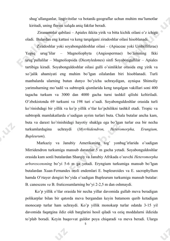qsimon chim hosil qiladigan turlar ham uchraydi, masalan azorella. ular janubiy amerikaning and va antarktidaning baland tog’larida o’sib, ko’ndalangiga 4 m gacha yetadigan chim hosil qila oladi. chilida ularning 30 ga yaqin turi uchraydi, azorella selago antarktidadagi kergelen orolida kam sonli gulli o’simliklar orasida quruqlikning katta qismini qoplab turadi. shu bilan birga soyabonguldoshlar orasida pakana poyasiz yoki kalta poyali bir yillik o’tlar, masalan hohenackeria exscapa ham kavkazorti hududlaridagi chala cho’llarda tarqalgan. soyabonguldoshlarning poyasi, odatda, tik turuvchi, kam hollarda yotiq bo’ladi. ko’p hollarda o’zakning erta buzilishi tufayli ichi bo’sh bo’g’in oraliqlariga ega, bo’g’in oraliqlari ko’pincha egatsimon yoki qovurg’ali. hatto o’tsimon o’simliklarda ham ularning bo’yi 3 m gacha yetishi mumkin. ayrim turlarda poyasi yakka, tik turuvchi, uchki qismidan qiya tepaga shoxlanib, inhichka shoxchalari asosiy soyabondan uzunroq bo’ladi (aulacospermum multifidum); boshqalarida poyasi asosidan shoxlangan, shoxlari deyarli gorizontal tarvaqaylagan yoki tik tepaga qaragan ko’plab shoxchalarga ega (seseli tortuosum, bupleurum falcatum). ko’pchilik soyabonguldoshlarning poyasi yumaloq, …