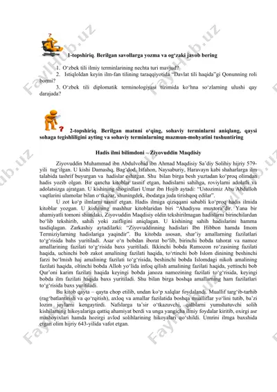ziyovuddin maqdisiy haqidagi matn — DOCX