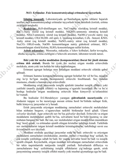 eritmalar. foiz konsentratsiyadagi eritmalarni tayyorlash — DOCX