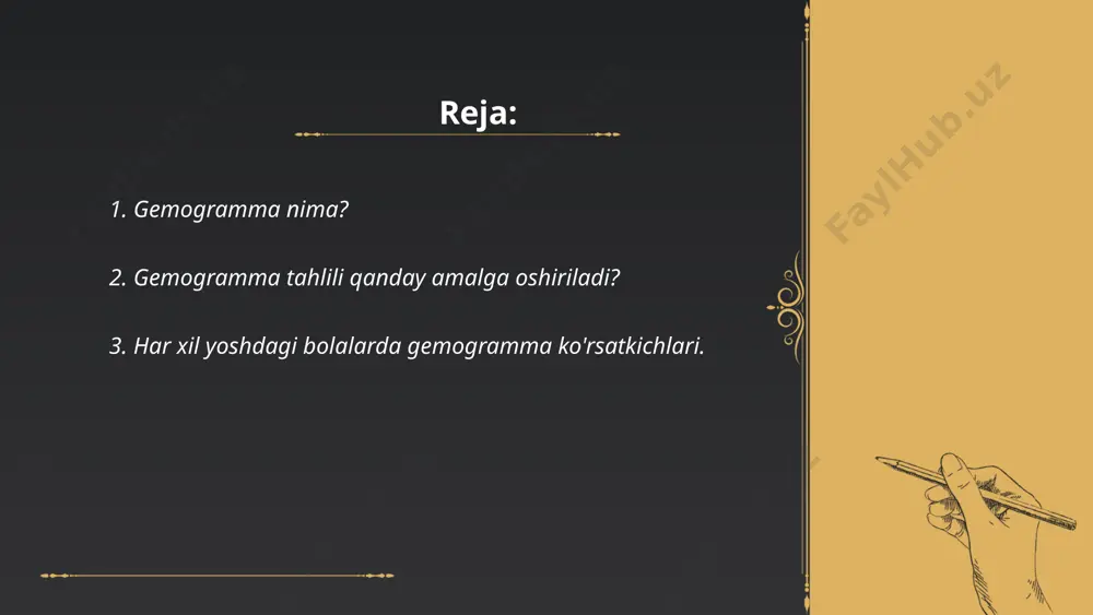 in darajasi 140-200 g/l atrofida bo'ladi. 1 oylikda esa bu ko'rsatkich 100-180 g/l gacha tushadi. 6 oylikdan 1 yoshgacha bo'lgan chaqaloqlarda gemoglobin 100-140 g/l oralig'ida bo'ladi. 1 yoshdan 6 yoshgacha esa gemoglobin darajasi 110-140 g/l bo'lishi kerak. maktab yoshidagi bolalarda, ya'ni 6 yoshdan yuqorida, gemoglobin normasi 120-150 g/l orasida bo'ladi. eronchalar (eritrositlar) uchun yangi tug'ilganlarda 4.0-5.5x10^12/l, vaqti o'tib 3.9-5.0x10^12/l oralig'ida bo'ladi. leykotsitlar uchun yangi tug'ilganlarda 9-30x10^9/l, bolalarning keyingi yillarida 6-16x10^9/l oralig'ida, kattaroq bolalarda 4-11x10^9/l. ... t.me/slaydai_bot gemoglobinning yoshga qarab normasi insonga qarab o'zgaradi. yangi tug'ilgan chaqaloqlarda gemoglobin darajasi odatda 14-24 g/dl ni tashkil qiladi. 1 oylik bolalarda bu miqdor 10-20 g/dl gacha kamayadi. 2 oylikdan 12 oylikkacha bo'lgan chaqaloqlarda gemoglobin 9.5-14 g/dl oralig'ida bo'ladi. yosh bolalarda, ya'ni 1 yoshdan 5 yoshgacha, gemoglobin darajasi 10.5-13.5 g/dl orasida normada hisoblanadi. 6 yoshdan 12 yoshgacha bo'lgan bolalarda bu miqdor 11.5-15.5 g/dl ni tashkil qiladi. o'smirlik davrida, 13-18 yosh oralig'ida, normativ daraja qizlar uchun …