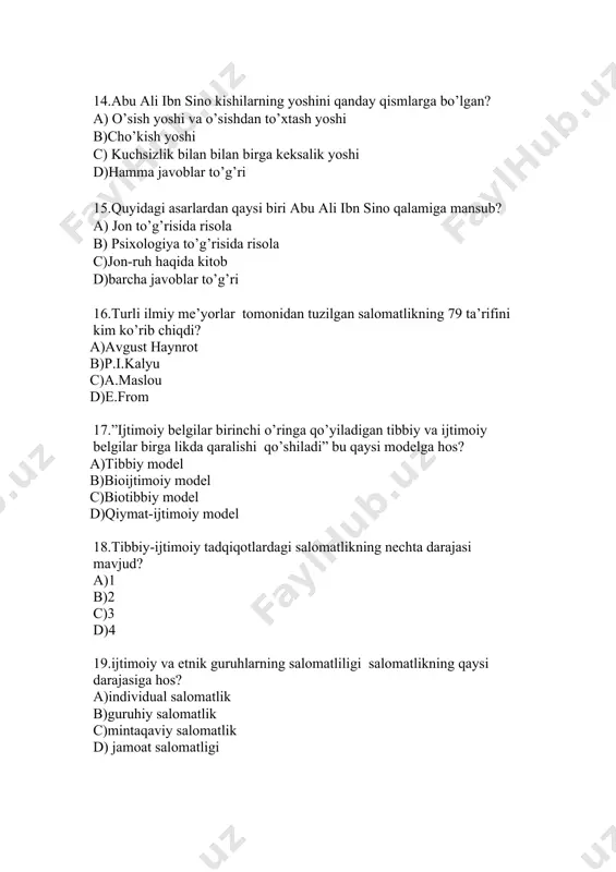 ? a)arastu b)demokrit c)aflotun d)suqrot 25.motivator omillar qatorini belgilang? a) stressorlar, jismoniy salomatlik omillari b)ijtimoiy muhit va demografik omillar c)kognitiv ha uzatuvchi omillar d)hissiy patternlar