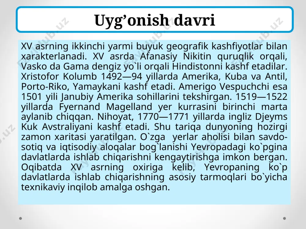 `rganish fanda epigenez va preformizm oqimlarini vujudga keltirdi. epigenez oqimiga angliya olimi garvey asos solgan. u qushlar, sut emizuvchilarning embrional rivojlanishini o`rganib, faqat qushlar emas, balki sut emizuvchilar ham tuxumdan rivojlanishini ta’kidlagan. golland olimi svammerdam xvii asrning 60—70-yillarida hasharotlar metamorfozini o`rgandi va ularda organlar oldindan tayyor holda mavjud bo`ladi, deb qayd qildi. u epigenez oqimini tanqid qilib, preformizm oqimini himoya qildi, xvii asr oxirida anton levenguk mikroskopda spermatozoidlarni kuzatishga muvaffaq bo`ldi. odam animal spermatozoidi preformistlar * animalkulistlar barcha organlarga ega bo`lgan kichik organizm spermatozoidda ularning muxoliflari bo`lgan ovistlar dastlabki murtak (embrion) tuxum hujayrada joylashgan, deb ta’kidlashganlar. transformizm g`oyalarining paydo bo`lishi. morfologiya, qiyosiy anatomiya, embriologiya, fiziologiya va sistematika fanlarining rivojlanishi tufayli xvii asr oxirida tabiiyot fanida to`plangan juda ko`p dalillar turlar o`zgarmaydi, degan g`oya noto`g`ri ekanligini tasdiqladi. buning natijasida xviii asrda o`simliklar bilan hayvonlar turi o`zgarishi mumkin, deb ta’kidlaydigan transformizm g`oyasi paydo bo`ldi. transformizm bu haqiqiy evolyutsion ta’limot bo`lmay, uning boshlang`ichidir. …