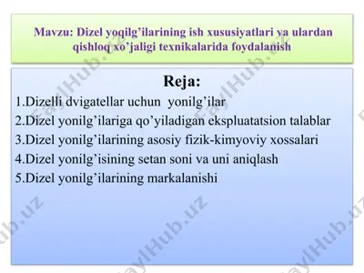 dizel dvigatellari uchun yonilg‘ilar — PPTX