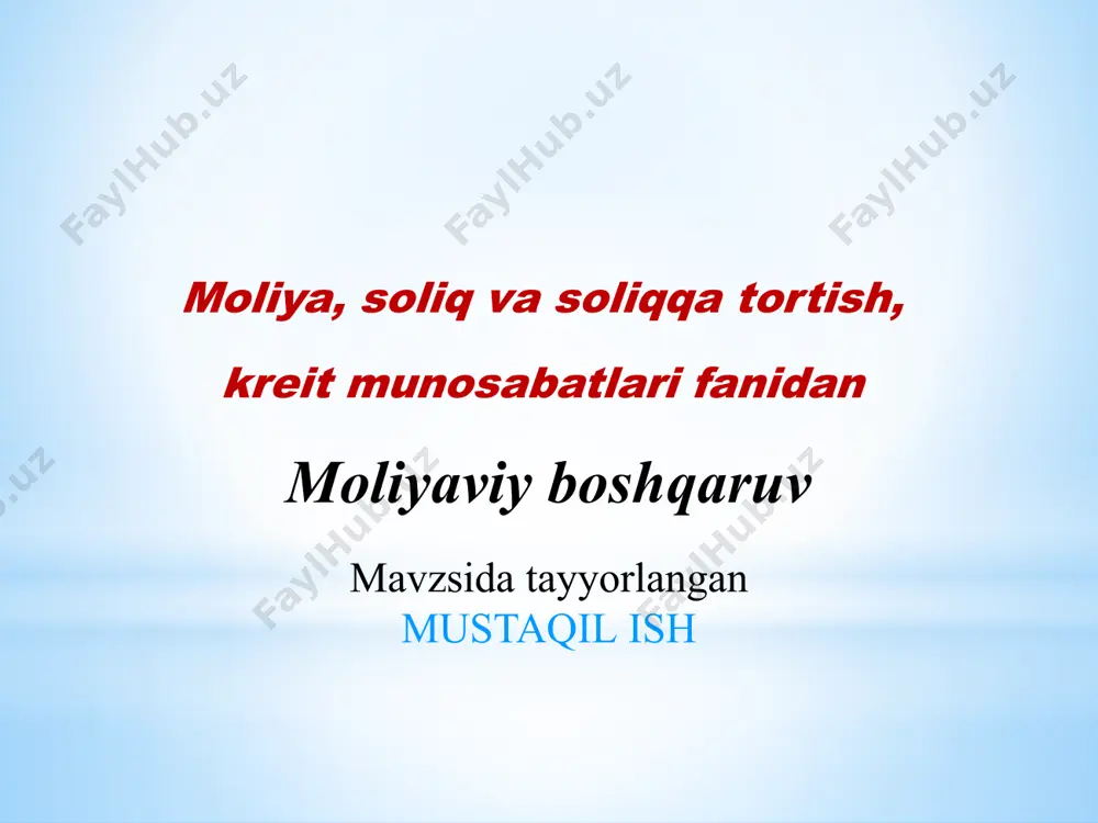 – rejadagi moliyaviy oqim. foydalanilgan adabiyotlar a.v.vsahobov, t.s.malikov moliya > toshkent – 2011 e’tiboringiz uchun rahmat