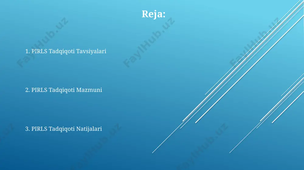 h pirls tadqiqotida 50 dan ortiq mamlakatning 4-sinf o'quvchilarining o'qish savodxonligini baholashda muhim rol o'ynaydi, natijalar milliy ta'lim siyosatiga ta'sir ko'rsatadi. pirlsning xalqaro taqqoslash qismi o'quvchilarning matnni tushunish, tahlil qilish va baholay olish ko'nikmalarini aniqlash uchun 5 ta asosiy ko'nikmalarni o'z ichiga oladi. xalqaro taqqoslash natijalari shuni ko'rsatadiki, o'qituvchilarning malakasi va maktab resurslari o'quvchilarning o'qish natijalariga sezilarli ta'sir ko'rsatadi, masalan, 20% farq kuzatilgan. pirls tadqiqotiga kirish pirls ma'lumotlar bazasi 60 dan ortiq mamlakatlarning o‘quvchilarining o‘qish ko‘rsatkichlarini o‘z ichiga oladi va taqqoslash imkoniyatini yaratib, milliy ta’lim siyosatini takomillashtirishga hissa qo‘shadi. pirls tadqiqoti 5 yilda bir marta, 4-sinf o‘quvchilarining o‘qish savodxonligini baholashga qaratilgan xalqaro miqyosdagi keng ko‘lamli ta’lim tadqiqotidir. tadqiqot natijalari o‘quvchilarning matnni tushunish, matn bilan ishlash va o‘qishga bo‘lgan munosabatini aniqlashga yordam beradi, shuningdek, o‘qitish va o‘rganish jarayonini yaxshilashga qaratilgan tavsiyalar ishlab chiqishga imkon beradi. kelajakdagi rejalar va tavsiyalar o'qituvchilarning kasbiy malakasini oshirish uchun kamida 50 soatlik treninglar o'tkazish va yangi …