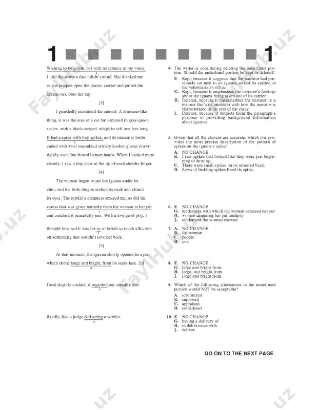 e chapter 5: improving your english score content of the act english test types of questions on the act english test strategies for taking the act english test chapter 6: improving your math score content of the act mathematics test preparing for higher math integrating essential skills modeling types of questions on the act mathematics test basic math problems basic math problems in settings very challenging problems question sets strategies for taking the act mathematics test pace yourself answer all questions answer all the easy questions first, then go back to answer the hard ones read each problem carefully look for information in the answer choices use illustrations wisely and whenever you can use your calculator wisely think! show your work check your answers chapter 7: improving your reading score content of the act reading test key ideas and details craft and structure integration of knowledge and ideas types of …