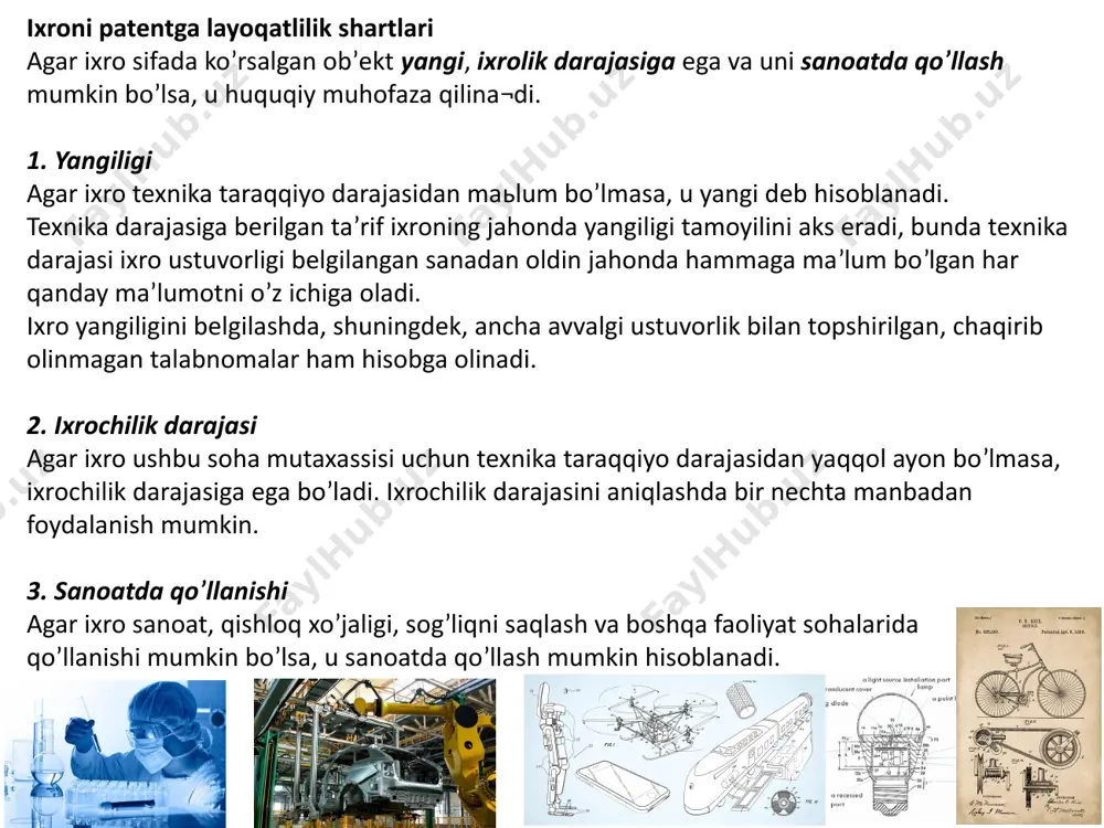 eyin yoki alohida sikl boʼyicha koʼpaytirilgan taqdirda koʼpaytirishning har bir sikli oxirida uning asosiy belgilari oʼzgarishsiz qolsa, u barqaror hisoblanadi. ehm uchun dasturlar yoki maʼlumotlar bazalariga nisbatan mualliflik huquqi ular yaratilgach yuzaga keladi. ehm uchun yaratilgan dastur yoki maʼlumotlar bazasiga boʼlgan mualliflik huquqi eʼtirof etilishi va roʼyobga chiqarilishi uchun roʼyxatdan oʼtkazish yoki oʼzga rasmiyatchiliklarga rioya etish talab qilinmaydi. mualliflik huquqi obʼekti boʼlmagan materiallardan (asarlardan) tarkib topgan maʼlumotlar bazasiga nisbatan mualliflik huquqi maʼlumotlar bazasini yaratgan shaxslarga tegishli boʼladi. https://thepharma.media/analytic/rating/22449-top-10-farmacevticheskih-kompanij-ispolzujuschih-iskusstvennyj-intellekt tovar belgisi va xizmat ko‘rsatish belgisi bu bir yuridik va jismoniy shaxslar tovarlari va xizmatlarini boshqa yuridik va jismoniy shaxslarning shu turdagi tovarlaridan farqlash uchun xizmat qiladigan, belgilangan tartibda ro‘yxatdan o‘tkazilgan belgilardir. tasvirlar, so‘zlar, muayyan shakl tarzidagi belgilar va boshqa belgilar yoki ularning istalgan bir rangdagi yoki turli rangdagi jamlama ifodasi tovar belgilari sifatida ro‘yxatdan o‘tkazilishi mumkin. mamlakat, aholi punkti, joy yoki boshqa jo‘g‘rofiy tovarni belgilash uchun ishlatiladigan, uning alohida xususiyatlari tamomila …