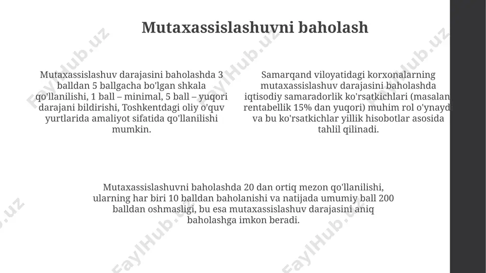 alliklari jahon tajribasi shuni ko'rsatadiki, 5 yildan ortiq mutaxassislashgan sohalarda ishlayotgan mutaxassislar, o'rtacha 30% yuqori maosh oladi va singapur kabi rivojlangan mamlakatlarda yuqori talabga ega. mutaxassislashuv, innovatsiyalarni rivojlantirishga 10% hissa qo'shib, masalan, samarqanddagi it sektorida yangi texnologiyalarni joriy qilishda muhim rol o'ynaydi. mutaxassislashuv, ish unumdorligini 20-30% ga oshirib, xatoliklar sonini 15% ga kamaytirishi mumkin, bu esa toshkentdagi yirik kompaniyalar uchun katta foyda keltiradi. mutaxassislashuvni rejalashtirish mutaxassislashuvni samarali rejalashtirish uchun kamida 3 ta turli sohani o'rganib, ularning 10 yildagi rivojlanish potentsialini tahlil qilish, shuningdek, raqobatbardoshlik darajasini hisobga olish kerak. malaka oshirish kurslarini tanlashda 2024-yil ma'lumotlariga ko'ra, eng yuqori talabga ega bo'lgan 5 ta mutaxassislikka e'tibor qaratish va ularning jahon standartlariga mos kelishini tekshirish zarur. mutaxassislashuvni rejalashtirishda, 5 yildan keyingi mehnat bozorining talabini 2025-yilgi prognozlariga asoslanib, o'zbekistonning toshkent va samarqand shaharlaridagi yuqori texnologiyalar sohasiga yo'nalish maqsadga muvofiqdir. mutaxassislashuv va iqtisodiyot jahon bankining hisobotiga ko'ra, 2023-yilda 5 ta eng rivojlangan davlatning 80% dan …