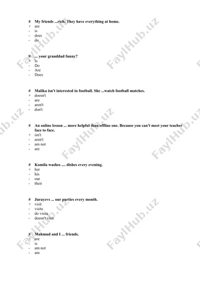 ingliz tili grammatikasi savollar to‘plami — DOCX