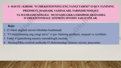 "o‘zbekistonning eng yangi tarixi" o‘quv fan — PPTX