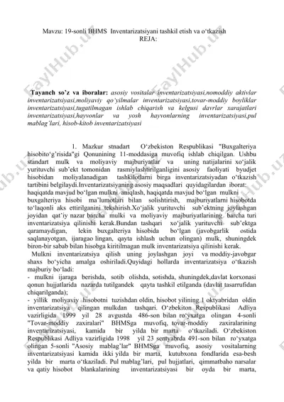 bhms inventarizatsiyani tashkil etish va o‘tkazish — DOC