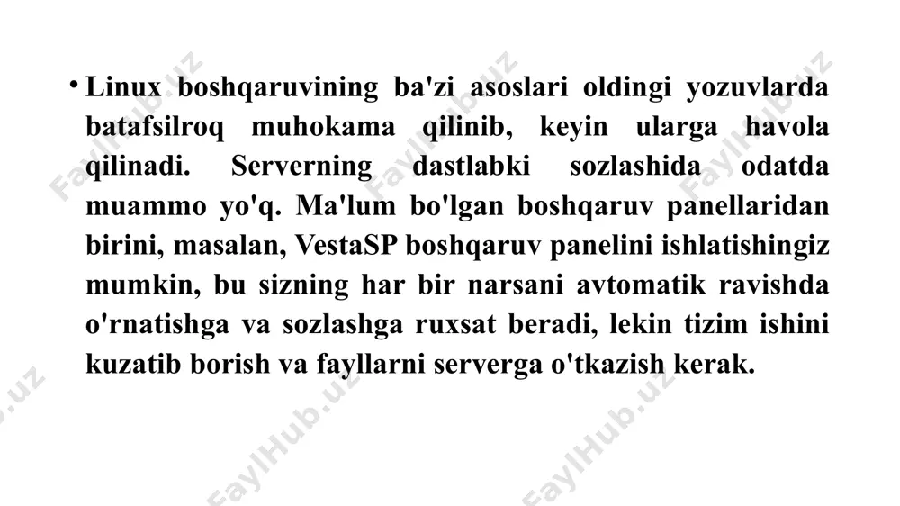 buyruqning terminaldagi ko`rinishi). monitoring tizim resurslari. ko'pincha server juda sekin ishlay boshlaydi, veb-xizmatlar juda uzoq vaqt javob bera boshlaydi va hatto ssh ulanish sekinlashadi. buning sababi, protsessor yoki xotira resurslarining haddan tashqari yuklanishi bo'lishi mumkin. agar barcha xotira ishg'ol qilingan bo'lsa, tizim ma'lumotlar almashtirish bo'limidagi diskka diskni tushiradi, bu esa serverni susaytiradi. qanday xotira mavjudligini ko'rish uchun bepul buyruqni ishlatish: $ free –h (ushbu buyruqning terminaldagi ko`rinishi). tabiiyki, agar 40-50 mb bepul bo'lsa, unda bu tizim juda kichik va har bir narsa juda sekin ishlaydi. keyingi qadam, qaysi jarayonni xotiradan eng ko'p iste'mol qilganini bilishdir, buning uchun htop buyrug'ini ishlatishingiz mumkin: $ htop (ushbu buyruqning terminaldagi ko`rinishi). foydali dasturlarda prosessor yuklanishi,% cpu% ustunligi yoki xotira hajmini% mem% bilan tartiblashtirishingiz mumkin. shunday qilib, muammoning nima ekanligini va tizimni ortiqcha yuklaydigan kimligini juda oson tushunib olasiz. misol uchun, apache veb-server juda ko'p xotira sarflaydi, shuning uchun nginx dan foydalanish yanada samarali bo'lishi …