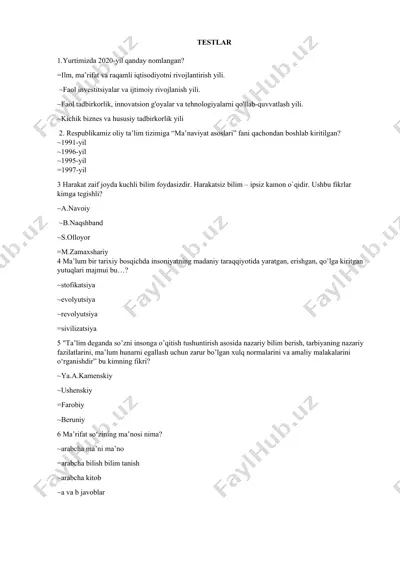 testlar to‘plami — DOCX
