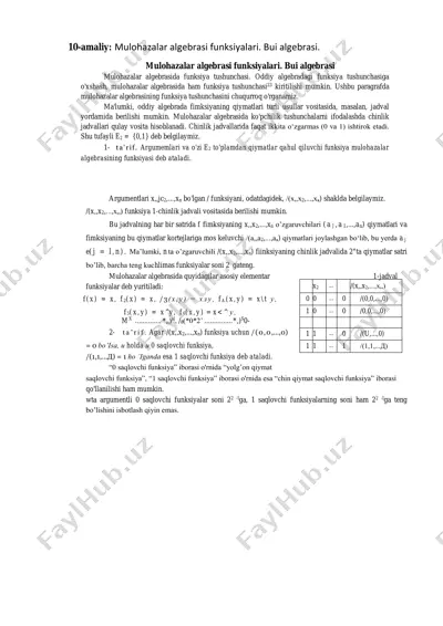 mulohazalar algebrasi funksiyalari — PDF