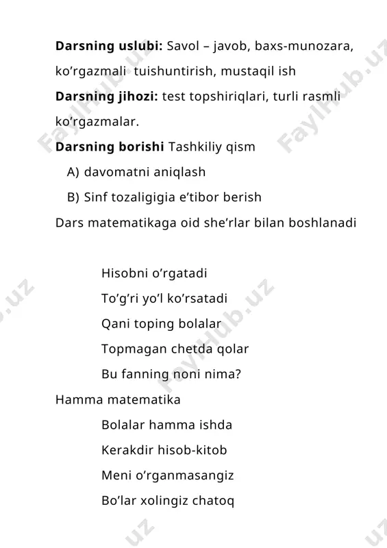 bir yigitga yetmish hunar oz test topshriqlari: 1. 320 ni 3 martta orttiring. a) 960 b) 328 d) 640 2. 1 sm necha mm? a) 10 m b) 100 mm d) 1 mm 3. qoldiqni toping? 83:9 a) 3 b) 4 d) 2 4. tenglamani qiymatini toping? xx8=72 a) 9 b) 8 d) 7 5. to’g’ri javobni toping? (54+27):9 a) 8 b)9 d) 7 darsni yakunlash: g’olib guruh aniqlanadi. o’quvchilar baholanadi. kundalik daftariga olgan baholar qo’yiladi. 6. uyga vazifa 566-567 misol va masalalarni yechib kelish topshiriladi.